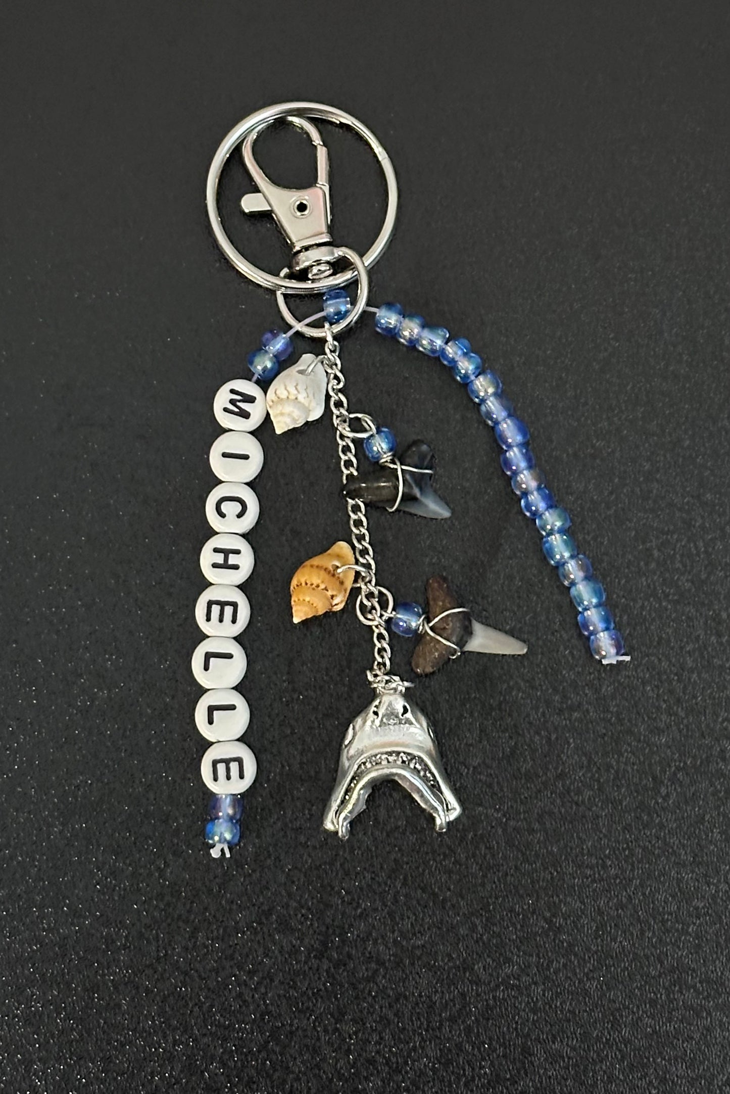 Shark Tooth & Shell Keychain with Moveable Shark Jaw Charm - Beads and Personalization Optional